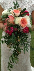 Raspberry, Peach, & Ivory Cascading Bridal Bouquet