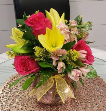 Raspberry Twist and Shout Vased Arrangement