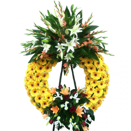 RAY OF SUN GERBER WREATH 2 CLUSTER STANDING SPRAY ON 6' STAND