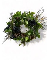 Real Dried Flower Fall Wreath BLACK Roses Wreath