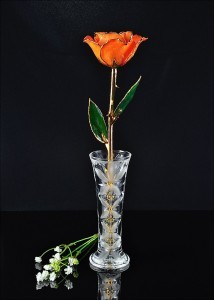 Real Gold trimmed Rose 24 Ct Gold In Real Crystal Vase