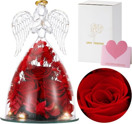Real Rose Glass Angel Gift