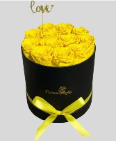 12 Preserved Yellow Roses in a Round Box Preserved Rose Box