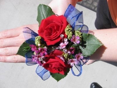 Red and blue corsage Wristle corsage