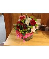 Red and Peach Roses with Greens Valentine's Day Arrangement