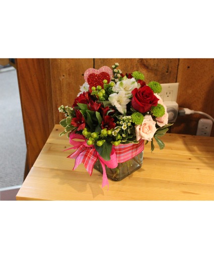 Red and Peach Roses with Greens Valentine's Day Arrangement