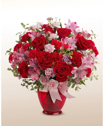 red and pink carnations and roses valentine's best seller
