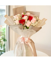 Red  And Pink Roses  WRAPPED BOUQUET 