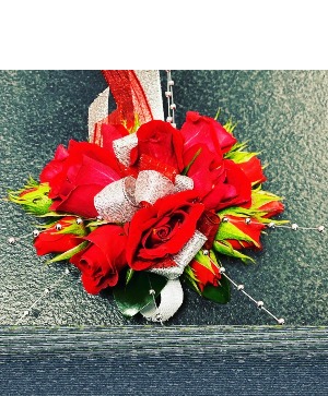 RED AND SILVER CORSAGE prom