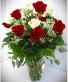 RED AND WHITE 2 DOZEN ROSES  ROSES VASED