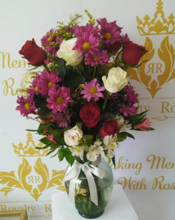 Red and White and Lavender Glass Vase mix