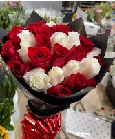 Red and white bouquet  Roses