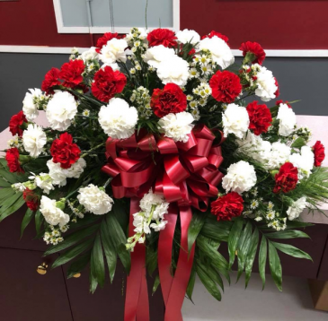 RED AND WHITE CARNATION CASKET SPRAY Casket Spray in East Meadow, NY | EAST MEADOW FLORIST