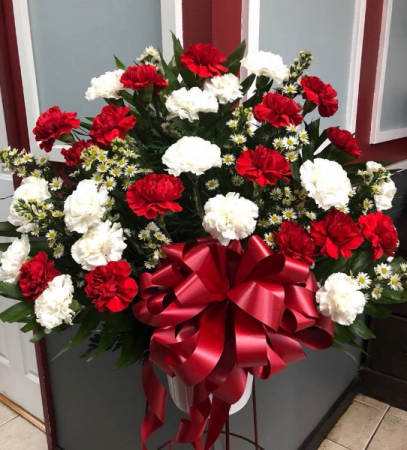 RED AND WHITE CARNATION TRIBUTE Funeral Basket