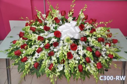 Red And White Casket Spray 