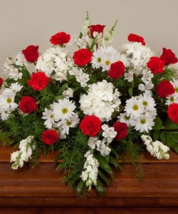 Red and White Casket Spray in Mechanicsburg, PA | Garden Bouquet Red and White Casket Spray in Mechanicsburg, PA | Garden Bouquet