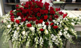 Red and White Casket Spray 