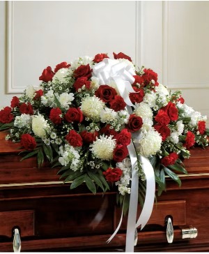 Red and White Casket Spray 
