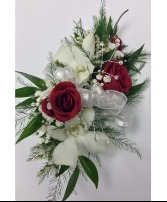 Red and White Corsage