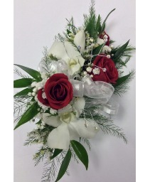 Red and White Corsage