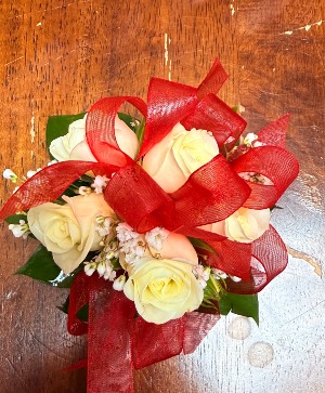 Red and White Corsage  prom