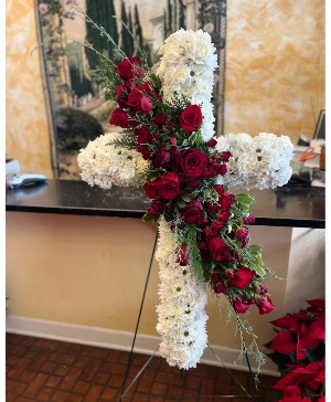 RED AND WHITE CROSS Flower Arrangement