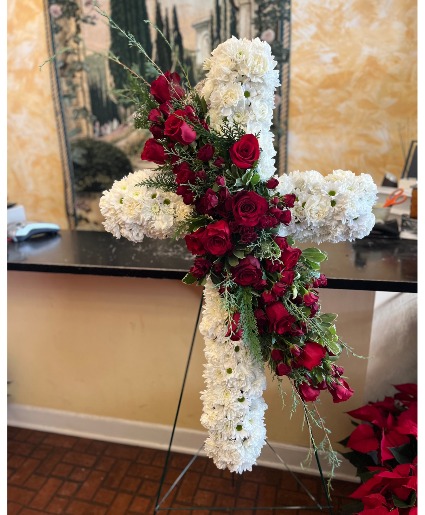 RED AND WHITE CROSS Flower Arrangement