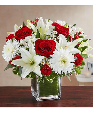 Red and White Cube Bouquet sympathy