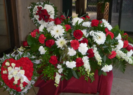 red and white hearts and casket piece 