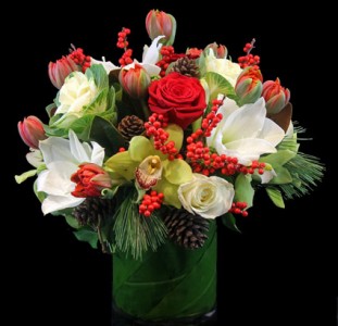 Red and White Holiday Cheer Vase Arrangement