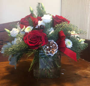 Red and white Holiday vase arrangement