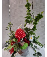 Red and white mushroom silk arrangement  