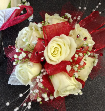 Red and White Prom Corsage