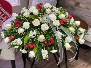 Red and White Reverence Casket Spray