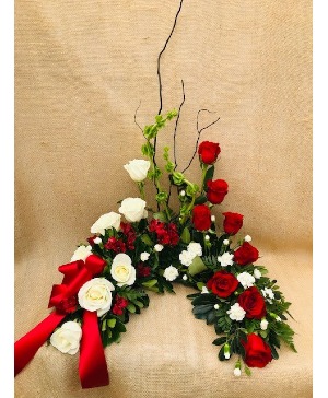 Red and White Rose Cremation Urn Surround