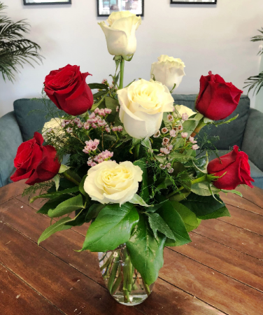 Red and White Rose Mix Arrangement