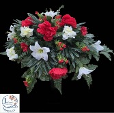 Red and White Silk Casket Spray  