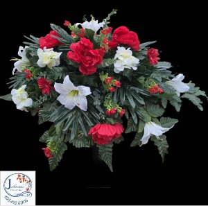 Red and White Silk Casket Spray  