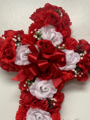 Red and White Silk Sympathy Cross in Red Lake, ON | FOREVER GREEN GIFT BOUTIQUE Red and White Silk Sympathy Cross in Red Lake, ON | FOREVER GREEN GIFT BOUTIQUE