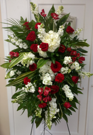 Red and White Spray Funeral Spray