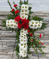 Red and White standing cross spray 