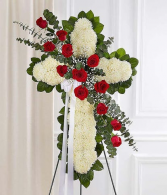 Red and White Standing Heart Sympathy Arrangement