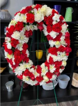 Red and white standing wreath  Funeral stand 