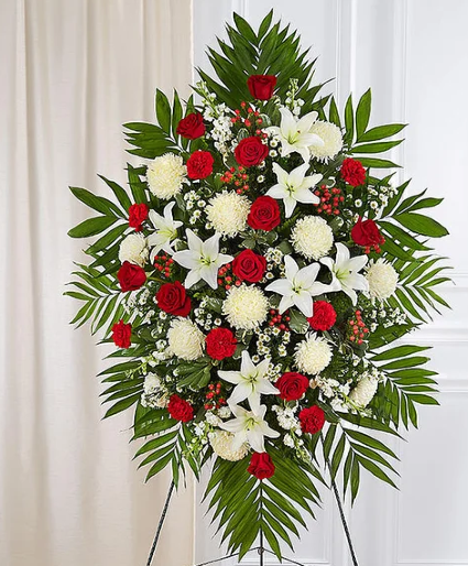 Red and White Sympathy Standing Spray 