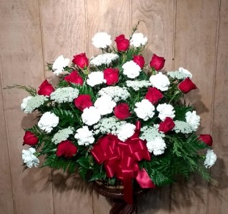 Red And White Tribute Arrangement  in Lansing, MI | Anthony's Flowers