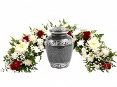 Red and white urn spray (urn not included) Funeral 
