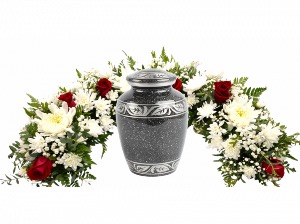 Red and white urn spray (urn not included) Funeral 