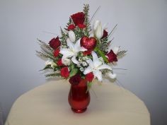 Red and White Valentine's Arr Red Vase Arrangement