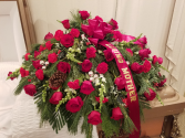 Red and White Winter Casket Spray 