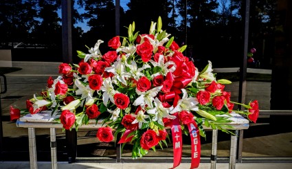 Red and White with love Beautiful Casket Spray